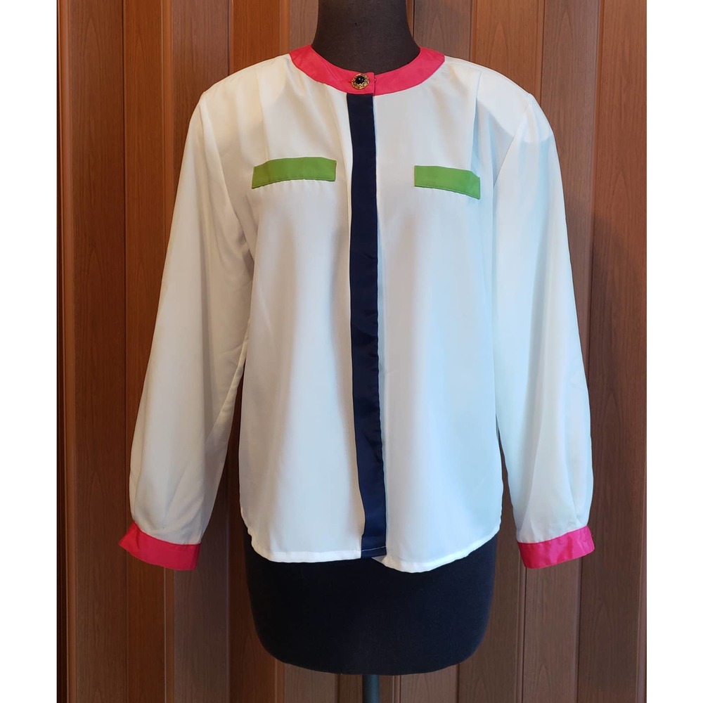 SK & Company size 10 vintage white button up long sleeve blouse